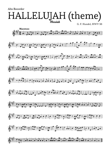 Aleluia (HALLELUJAH), of the Messiah - for Alto Recorder and accompaniment