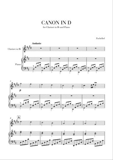 Canon in D for Clarinet in Bb and Piano