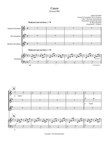 Canon (Pachelbel) (Bb) (Saxophone Trio - 1 Sop, 1 Alto, 1 Bari), Keyboard)