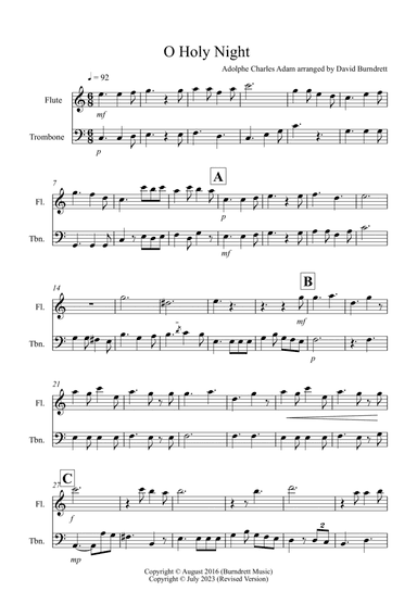 O Holy Night for Flute and Trombone Duet