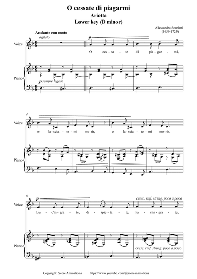 “O cessate di piagarmi“ Lower key D minor