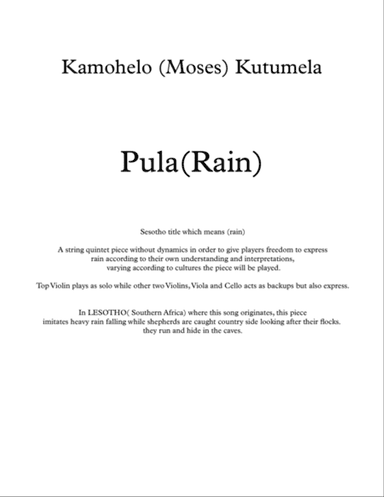 String quartet piece from Lesotho in Southern Africa, portraying a rainy weather country side where