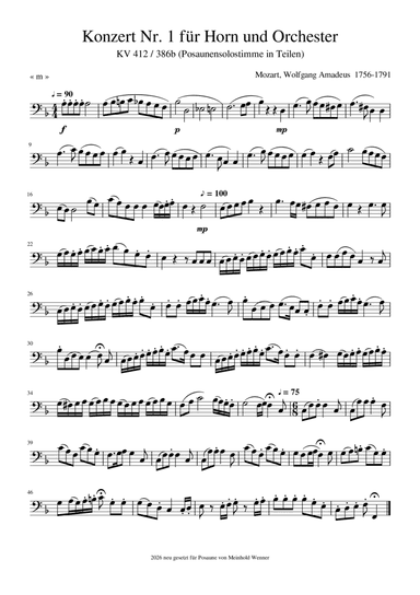 Mozart Konzert Nr. 1 für Horn und Orchester KV 412 386b in Teilen