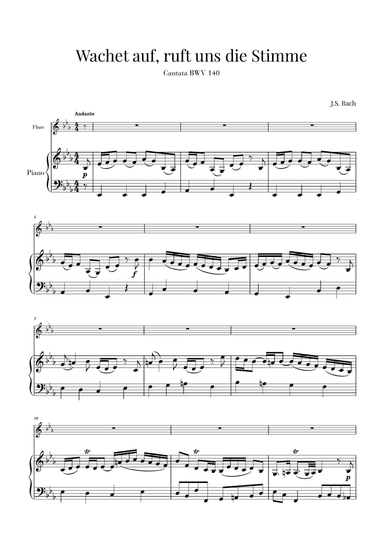 Bach - Wachet auf, ruft uns die Stimme BWV 140 (for Flute and Piano)