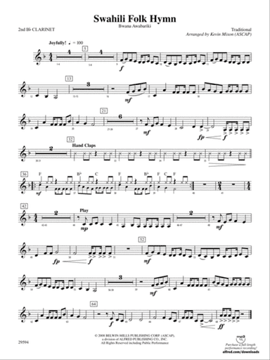 Swahili Folk Hymn (Bwana Awabariki): 2nd B-flat Clarinet