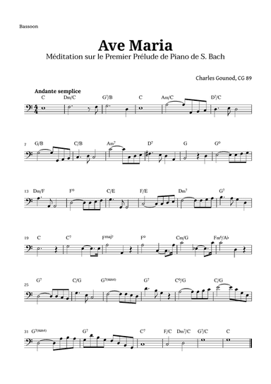 Ave Maria by Gounod for Bassoon with Chords