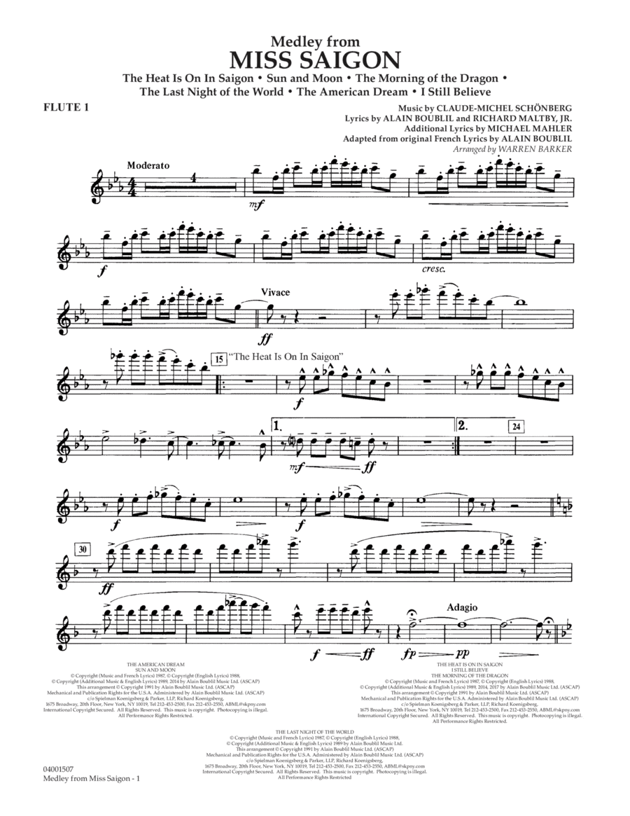 Medley from Miss Saigon (arr. Warren Barker) - Flute 1