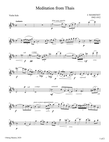 Massenet, Meditation from Thais for Violin and Piano, Violin solo