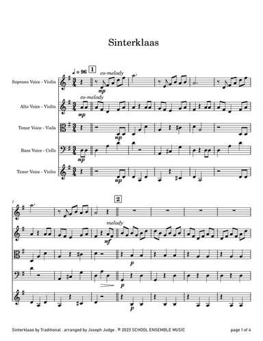 Sinterklaas for String Quartet in Schools