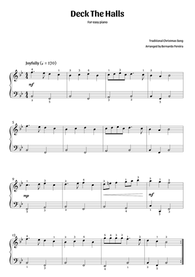 Deck The Halls (easy piano – B♭ major)