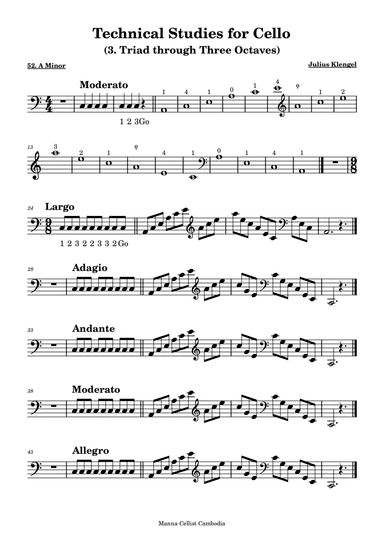 Technical Studies for Cello - A minor (Triad through Three Octaves)