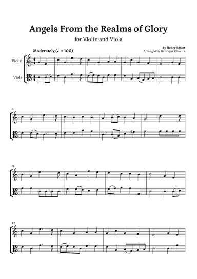 Angels from the Realms of Glory (Violin and Viola) - Christmas Carol