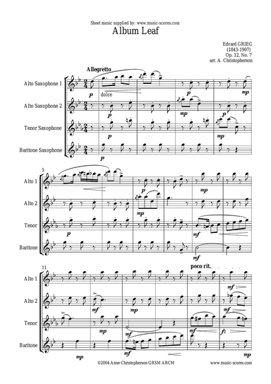 Album Leaf - Sax Quartet (2 Alto Sax, Tenor Sax, Baritone Sax)