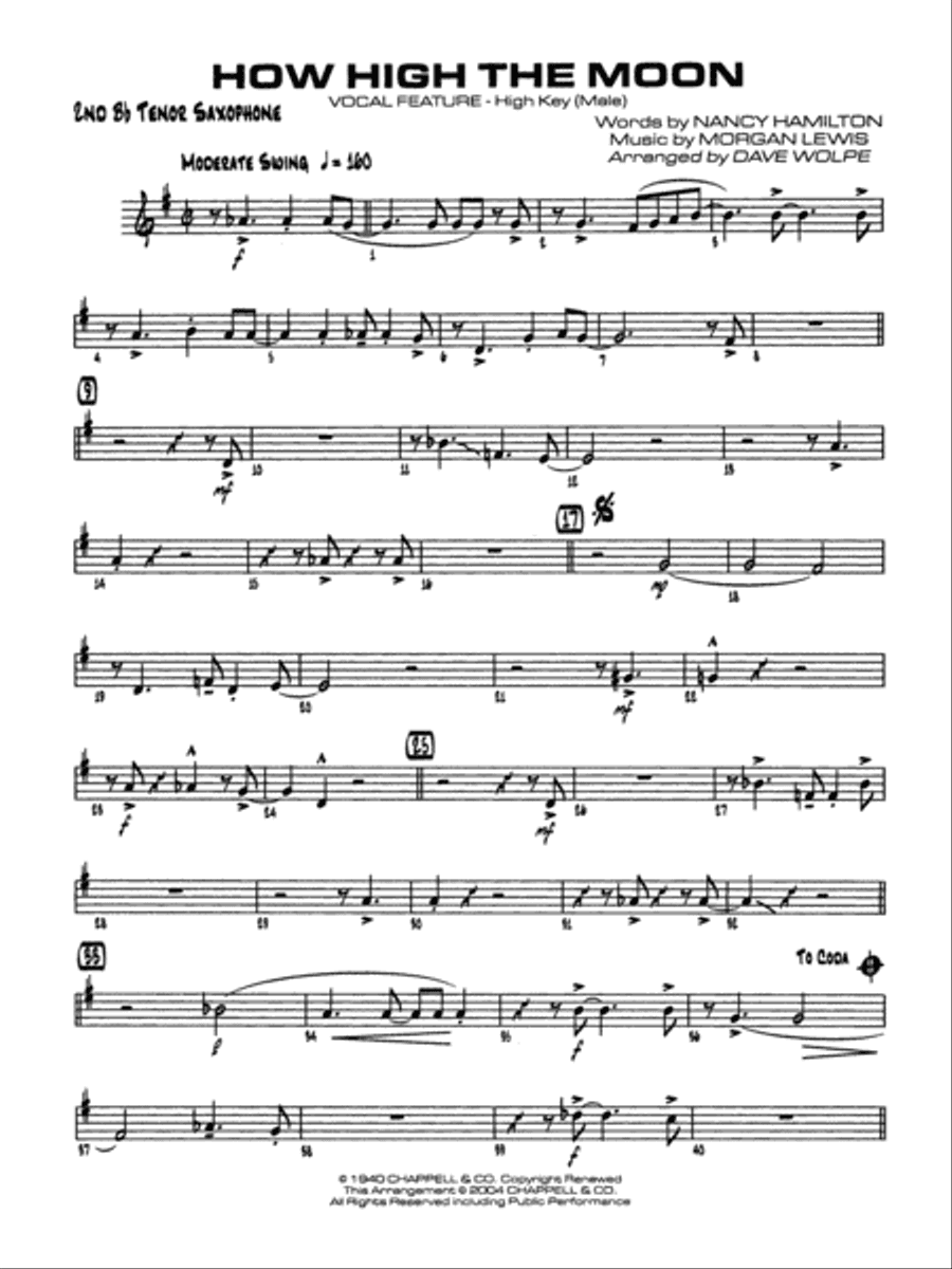 How High the Moon: 2nd B-flat Tenor Saxophone