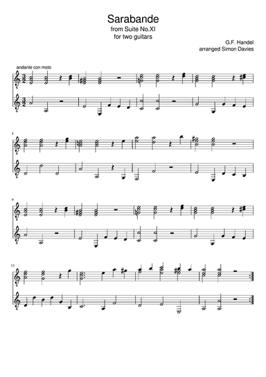 Sarabande (from Suite No.11) - G.F. Handel (arranged for guitar duo)