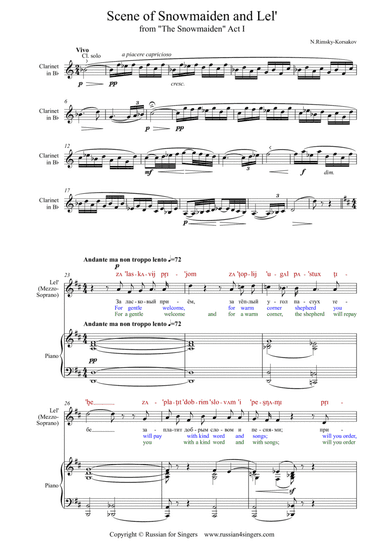 "Snowmaiden": Scene of Snowmaiden and Lel'. DICTION SCORE with IPA & translation