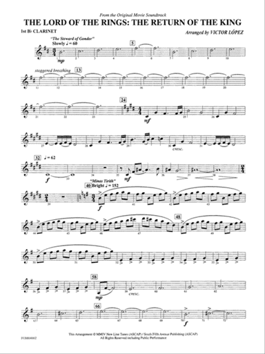 The Lord of the Rings: The Return of the King, Suite from: 1st B-flat Clarinet