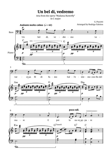 Un Bel Di Vedremo (from Madama Butterfly) - for Bass - in C major