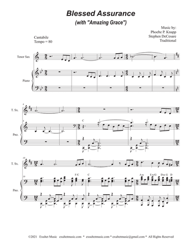 Blessed Assurance (with "Amazing Grace") (Tenor Saxophone and Piano)