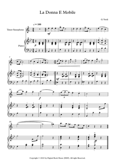 La Donna E Mobile - Giuseppe Verdi (Tenor Sax + Piano)