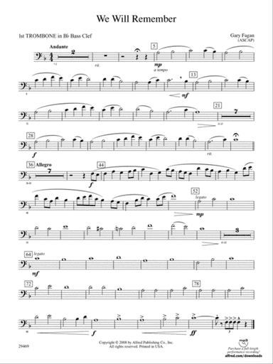 We Will Remember: (wp) 1st B-flat Trombone B.C.