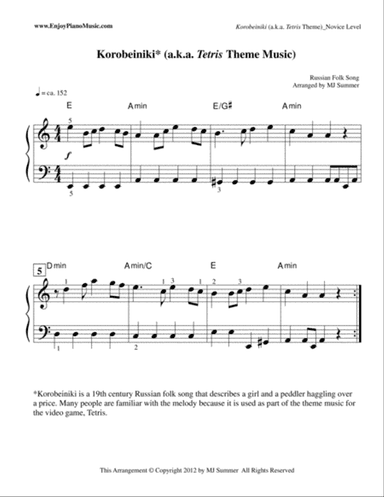 Tetris/Korobeiniki Theme--Piano Solo at Intermediate Level