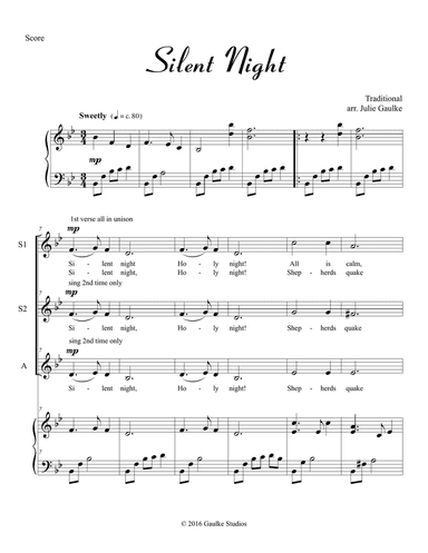 Silent Night for SSA plus piano