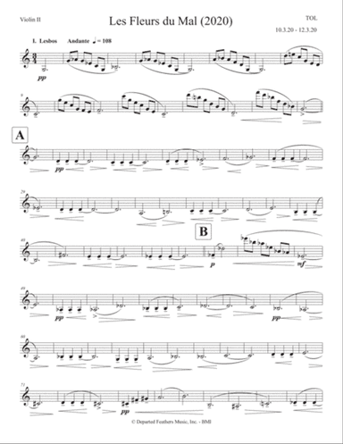 Les Fleurs du Mal (2020) for soprano and string quartet, violin 2 part
