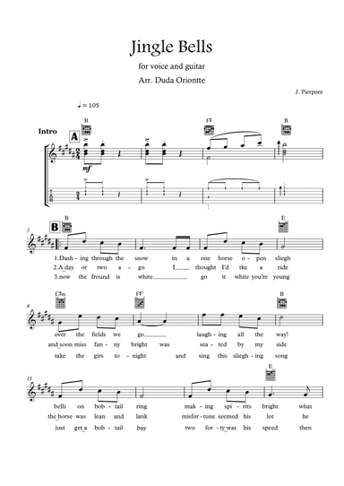 Jingle Bells (B major - TABS - with lyrics)