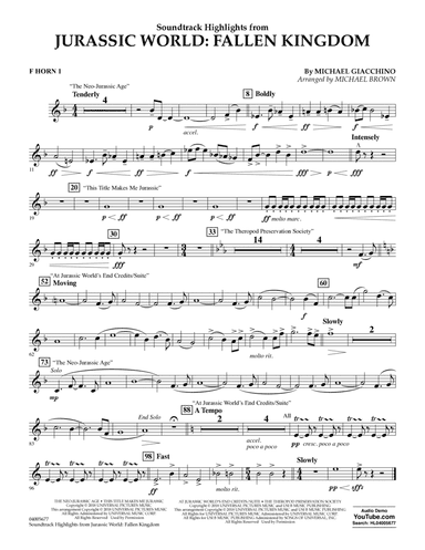 Highlights from Jurassic World: Fallen Kingdom (arr. Michael Brown) - F Horn 1