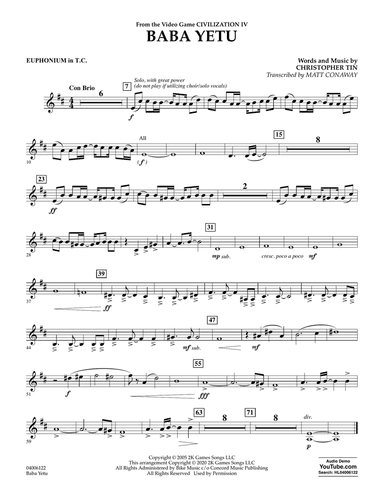 Baba Yetu (from Civilization IV) (trans. Matt Conaway) - Euphonium in Treble Clef