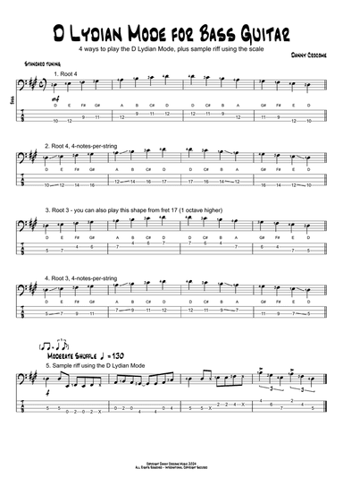 D Lydian Mode for Bass Guitar (4 Ways to Play)