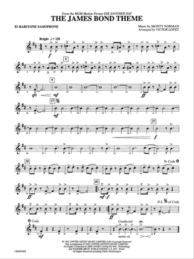 The James Bond Theme (from Die Another Day): E-flat Baritone Saxophone