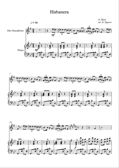 Habanera, Georges Bizet, For Alto Saxophone & Piano