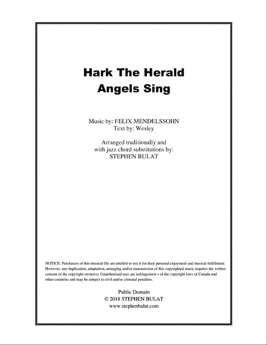 Hark The Herald Angels Sing - Lead sheet arranged in traditional and jazz style (key of A)