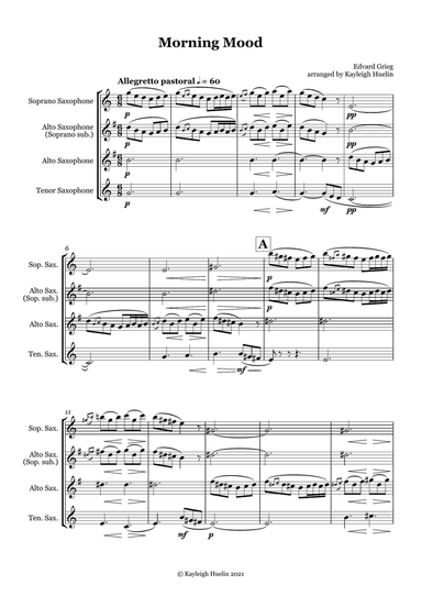 Morning Mood by Edvard Grieg - Saxophone trio (SAT/AAT)