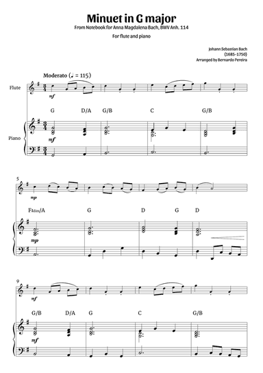 Minuet in G major (flute and piano – clean with chords)
