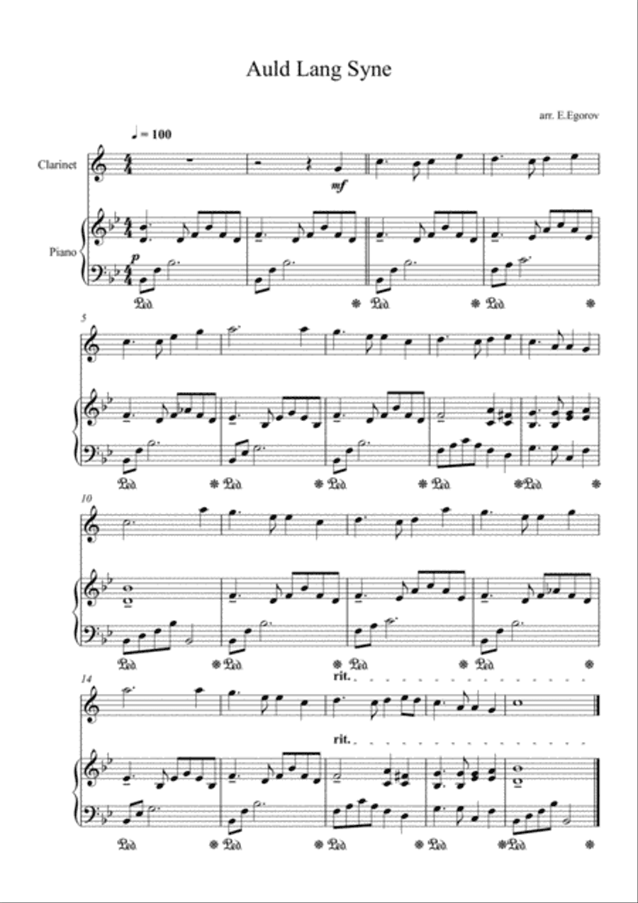 Auld Lang Syne, For Clarinet & Piano