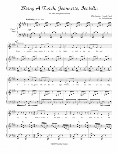 Bring A Torch, Jeannette, Isabelle for SSA and harp or piano