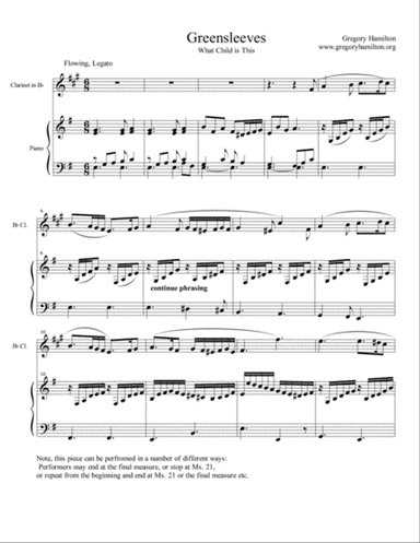 Greensleeves - What Child is This - for Bb Clarinet and Piano