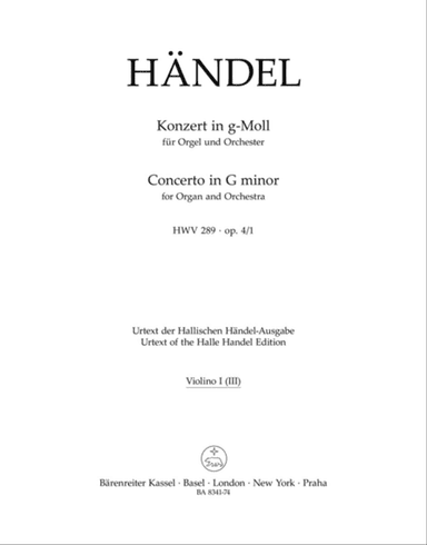 Concerto for Organ and Orchestra g minor, Op. 4/1 HWV 289