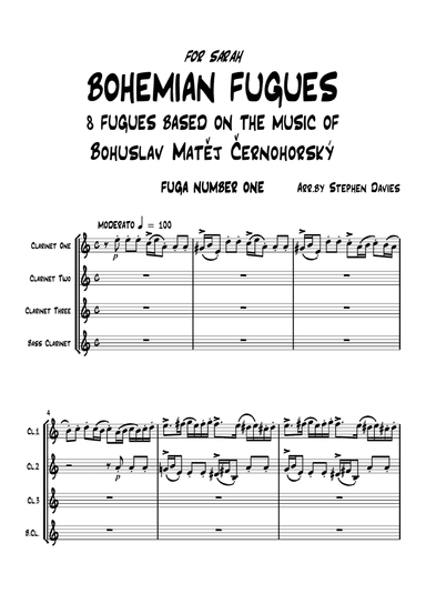 8 Bohemian Fugues for Clarinet Quartet.