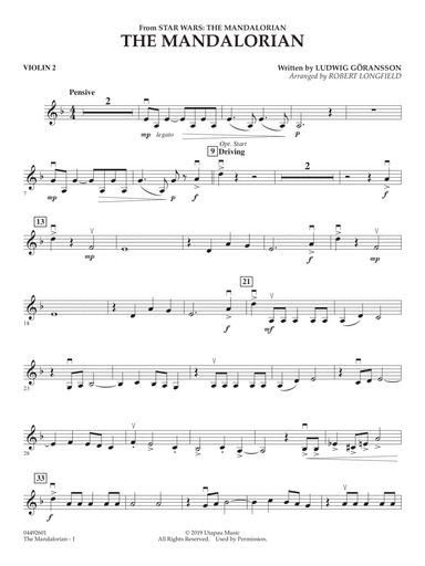 The Mandalorian (from The Mandalorian) (arr. Robert Longfield) - Violin 2