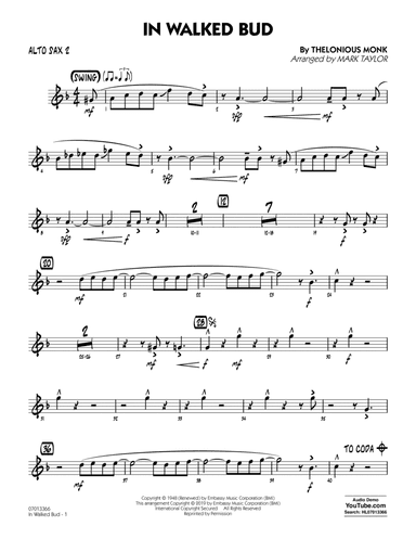 In Walked Bud (arr. Mark Taylor) - Alto Sax 2