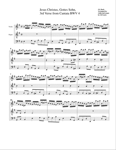 Chorale: Jesus Christus, Gottes Sohn from Cantata BWV 4 (arrangement for violin and organ (or harpsi