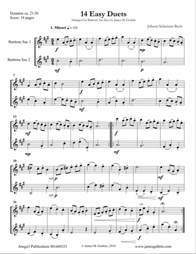 Bach: 14 Easy Duets for Baritone Sax Duo