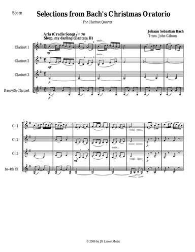 Bach's Christmas Oratorio Selections for Clarinet Quartet