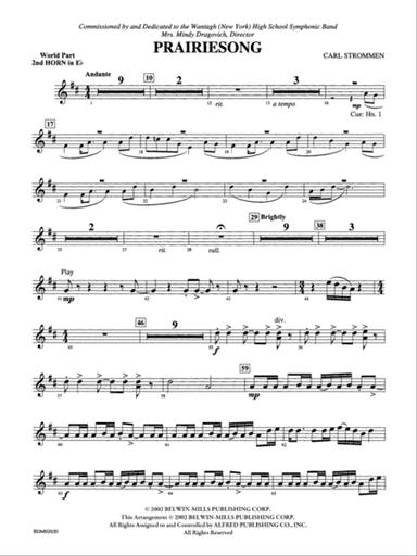 Prairiesong: (wp) 2nd Horn in E-flat