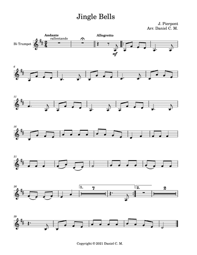 Jingle Bells for Bb trumpet and piano
