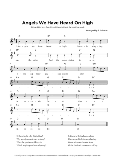 Angels We Have Heard On High (Key of G Major)